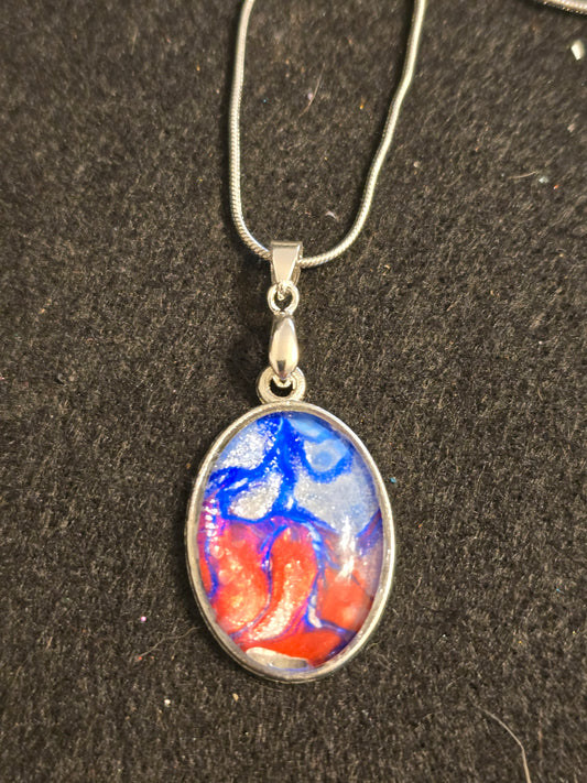 Red,White and Blue Oval fluid Art pendant